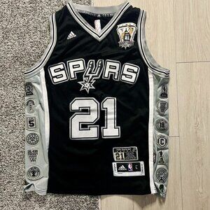 Rare Tim Duncan Spurs #21 Adidas Swingman Jersey L + 2 1997 -2016 Career Patch
